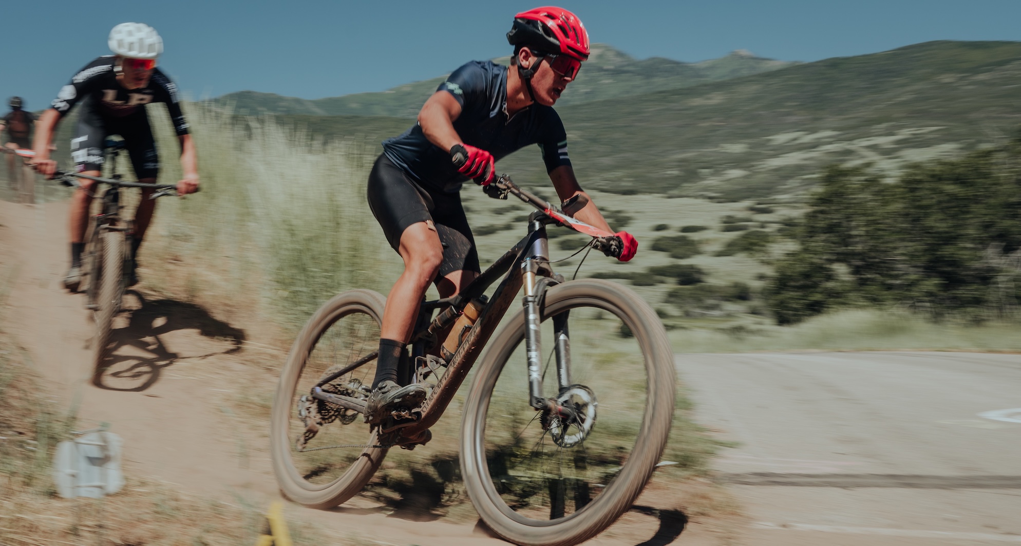 Mountain bikers racing